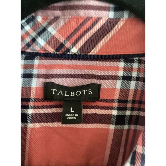 Talbots Women's Large Pink Plaid Lightweight Button Down - Picture 2 of 6